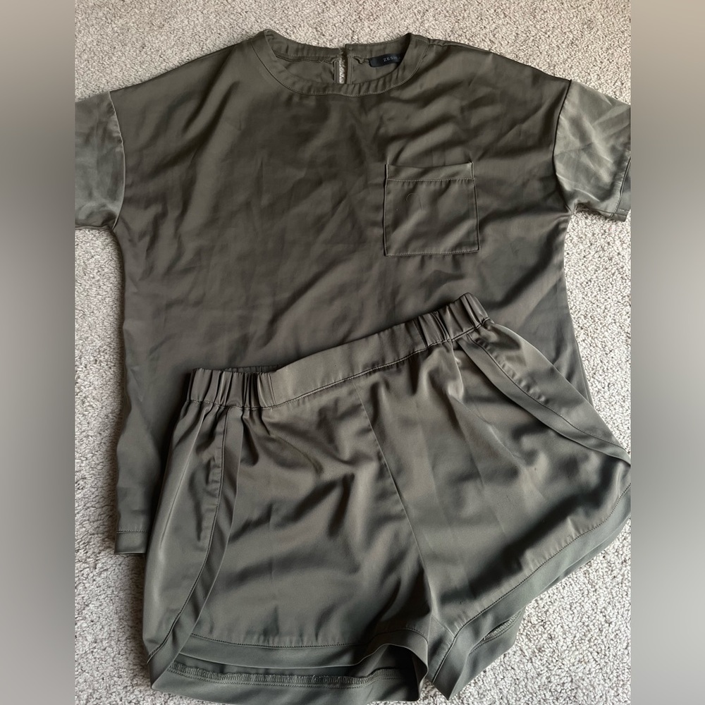 Olive Satin Pajama Set